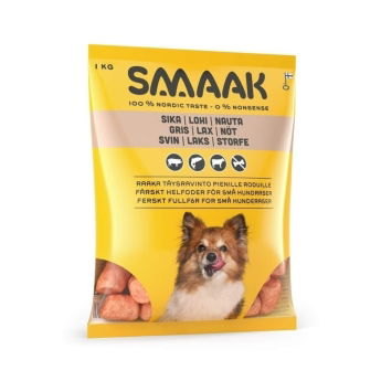 SMAAK raaka täysravinto pienille koirille sika, lohi & nauta 1 kg