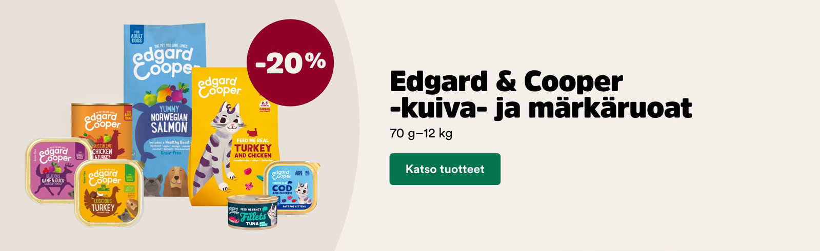 Edgar & Cooper kuiva- ja m&auml;rk&auml;ruoat -20 %