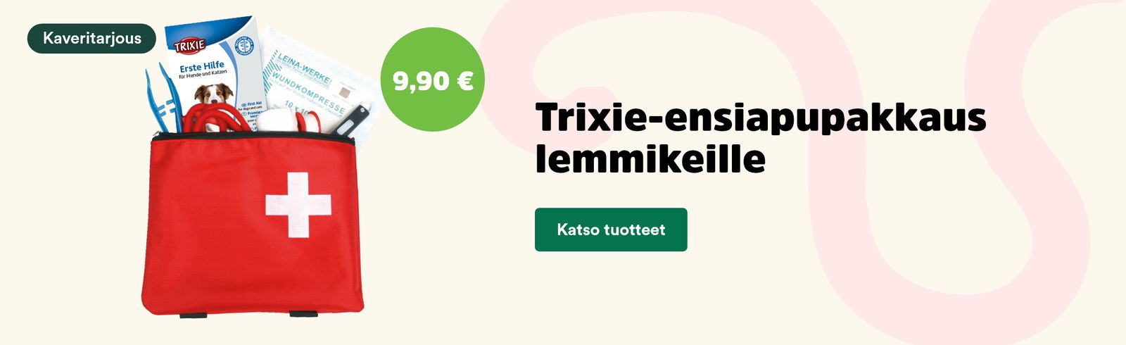Heinäkuun kampanja! Trixie ensiapupakkaus lemmikeille 9,90 €.. Katso tuotteet!