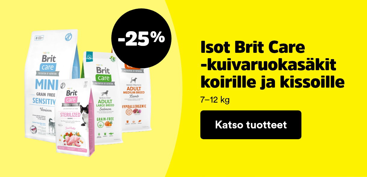 -25 % Brit Care isot kuivaruoka s&auml;kit 7-12 kg. Haukutut kampanja tarjoukset voimassa 11.-22.3.2026. Katso tuotteet!