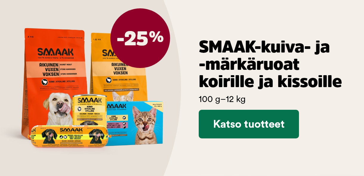 -25 % Smaak-kuiva- ja m&auml;rk&auml;ruoat kissoille ja koirille