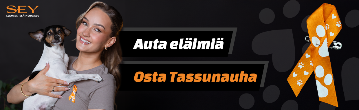 Auta eläimia, osta Suomen Eläinsuojelun tassunauha, jolla rahoitetaan eläinsuojelutyötä.