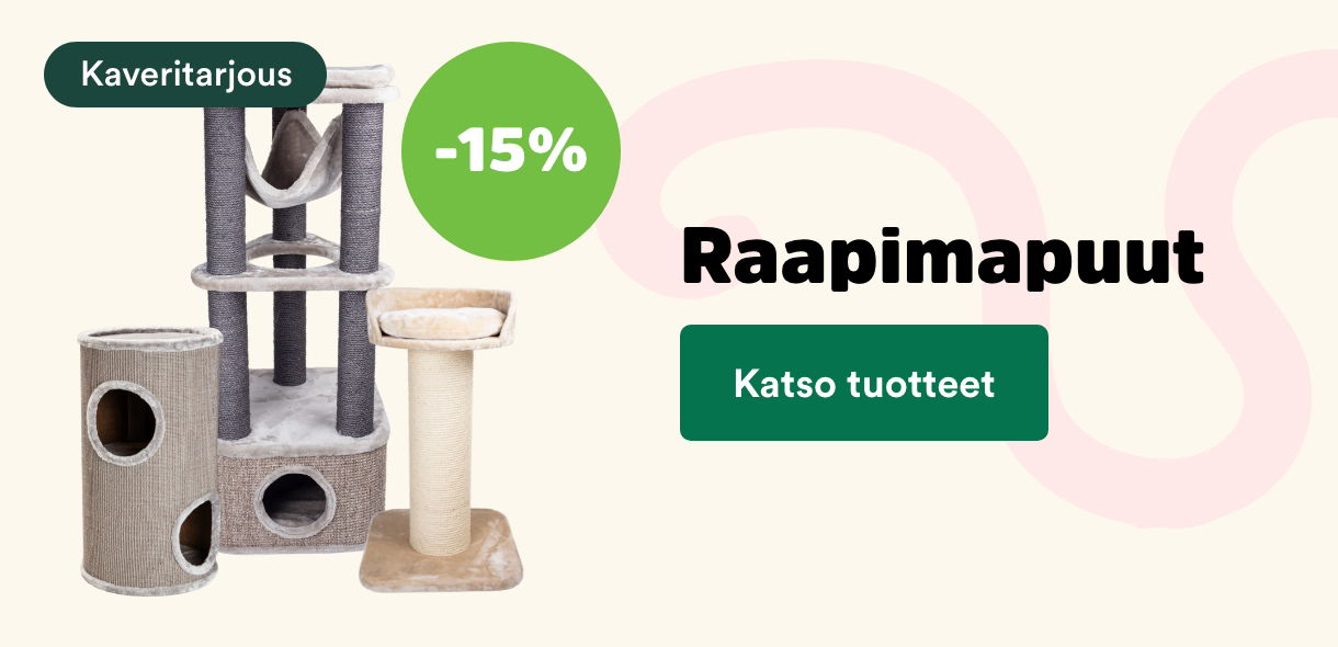 -15 % raapimapuut kissoille. Katso tuotteet.