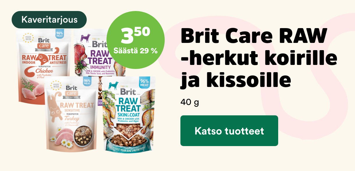 3,5 € Brit Care RAW -herkut koirille ja kissoille. Katso tuotteet!