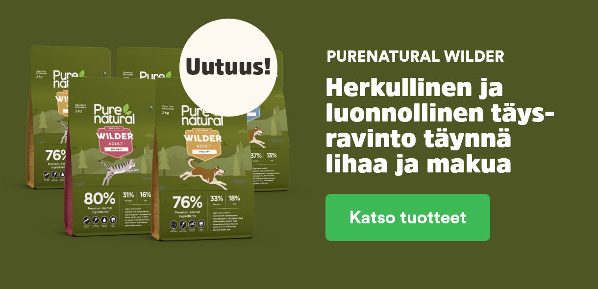 Uutuus! Purenatural Wilder - herkullinen ja luonnollinen t&auml;ysravinto t&auml;ynn&auml; lihaa ja makua. Katso tuotteet. 