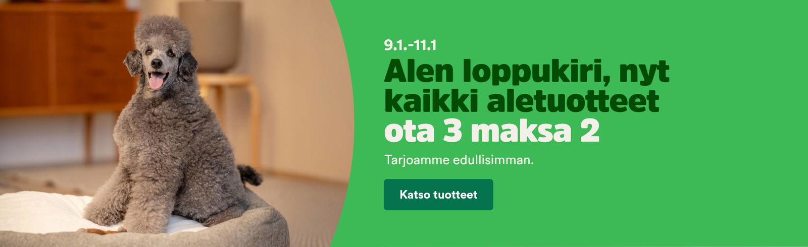Alen loppukiri, nyt kaikki aletuotteet ota 3 maksa 2. Tarjoamme edullisimman ja tarjous voimassa 9.-11.1. Katso tuotteet. 
