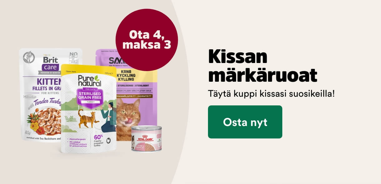 Kissan m&auml;rk&auml;ruoat ota 4 maksa 3. Katso tuotteet!