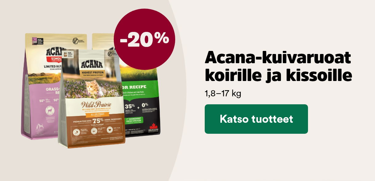 -20 % Acana-kuivaruoat koirille ja kissoille. Katso tuotteet.