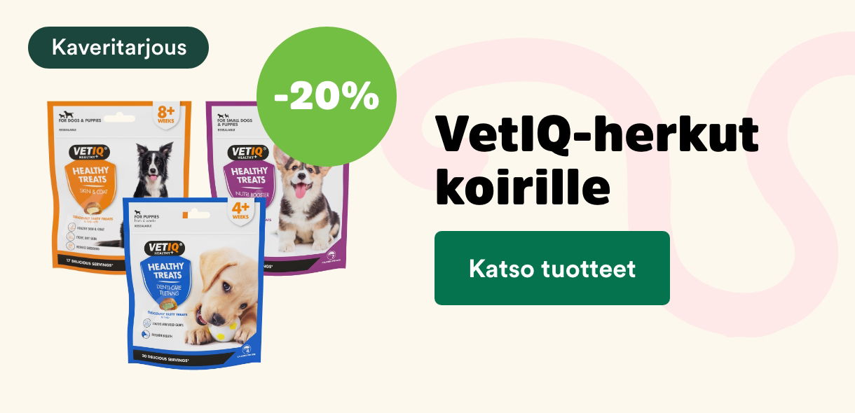 -20 % VetIQ herkut lemmikeille. Katso tuotteet!
