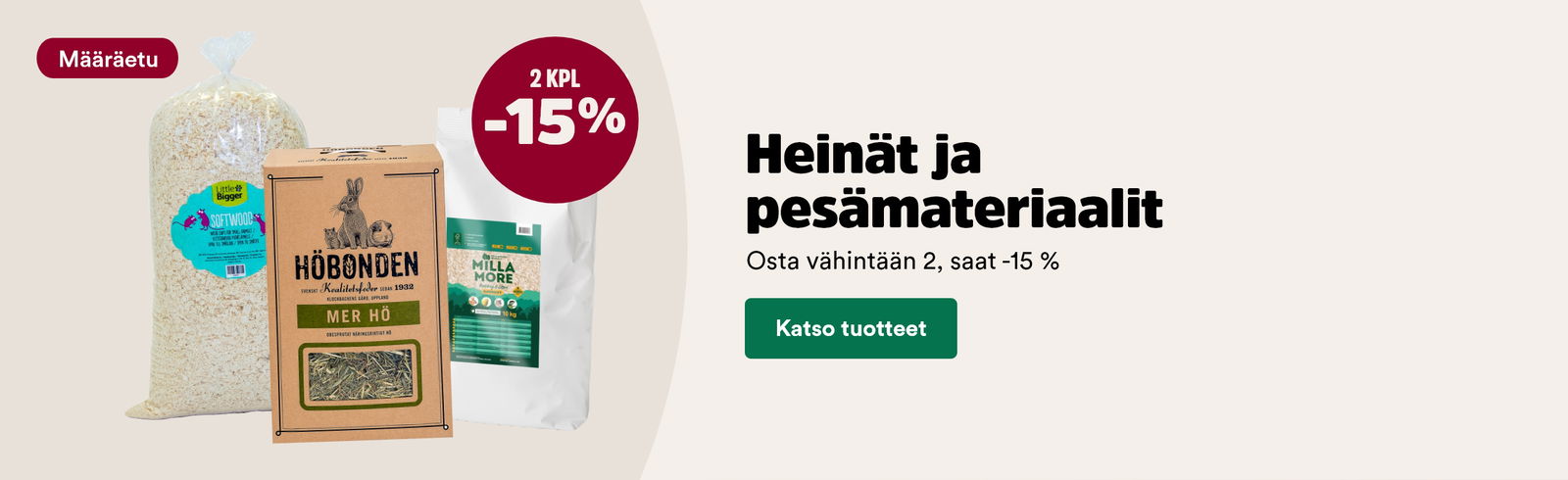 Määräetu heinät ja pesämateriaalit 2 kpl -15%. Katso tuotteet!