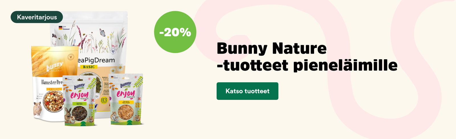 Heinäkuun kampanja! Bunny Nature tuotteet pieneläimille -20%. Katso tuotteet!