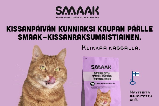 SMAAK-kissanruokanäyte kaupan päälle 8.8.
