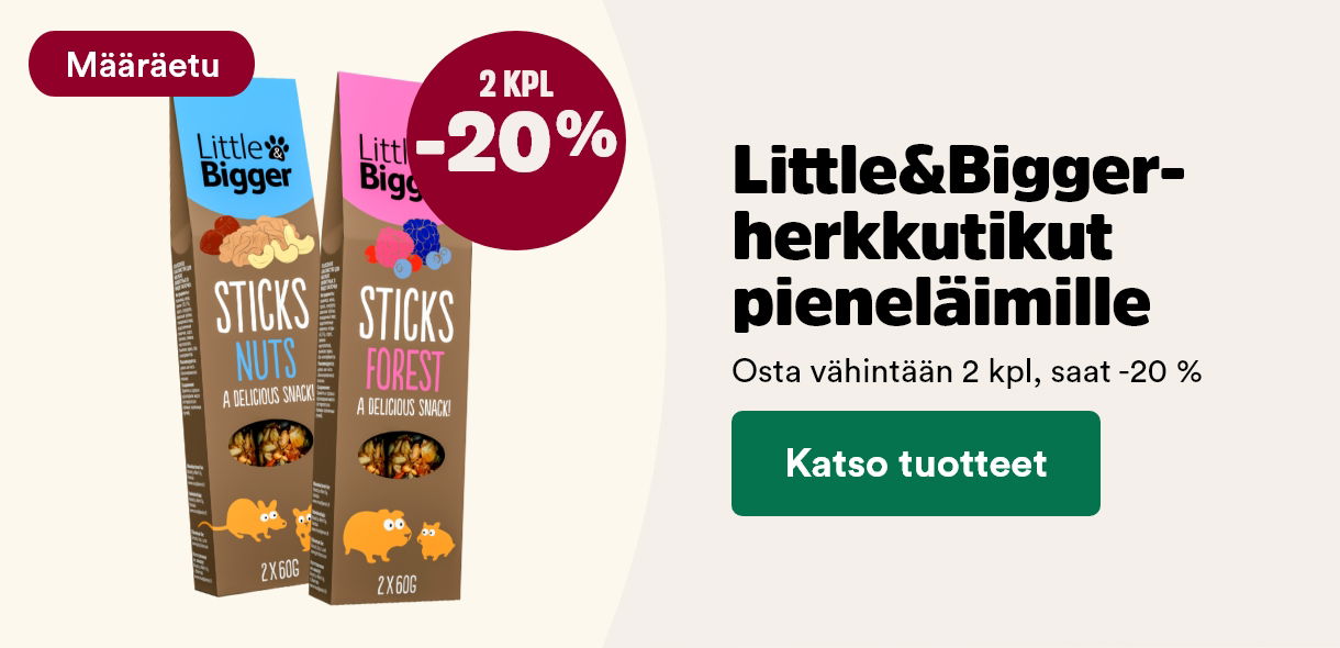 Määräetu! Little&Bigger herkkutikut pieneläimille 2 kpl -15%. Katso tuotteet.