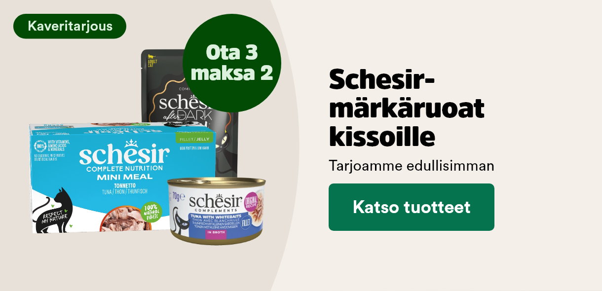 Schesir m&auml;rk&auml;ruoat kissoille Ota 3 maksa 2 