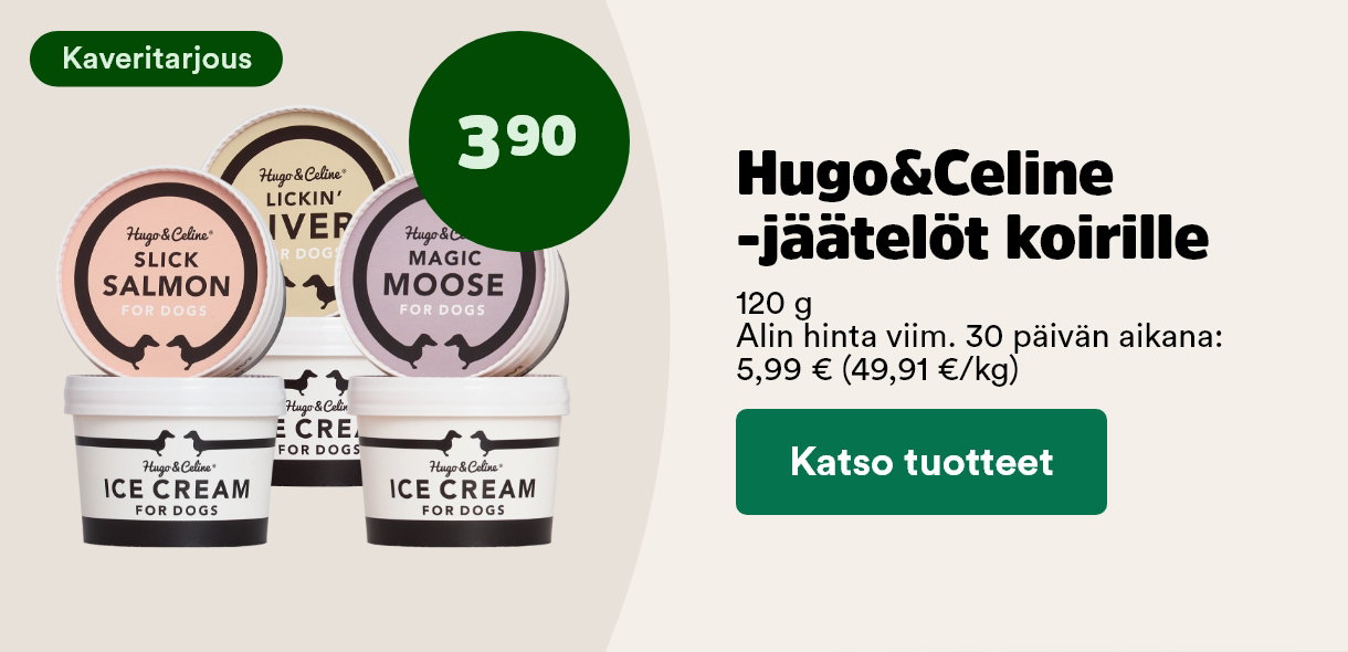 Hugo&Celine -j&auml;&auml;tel&ouml;t koirille 3,90&euro;