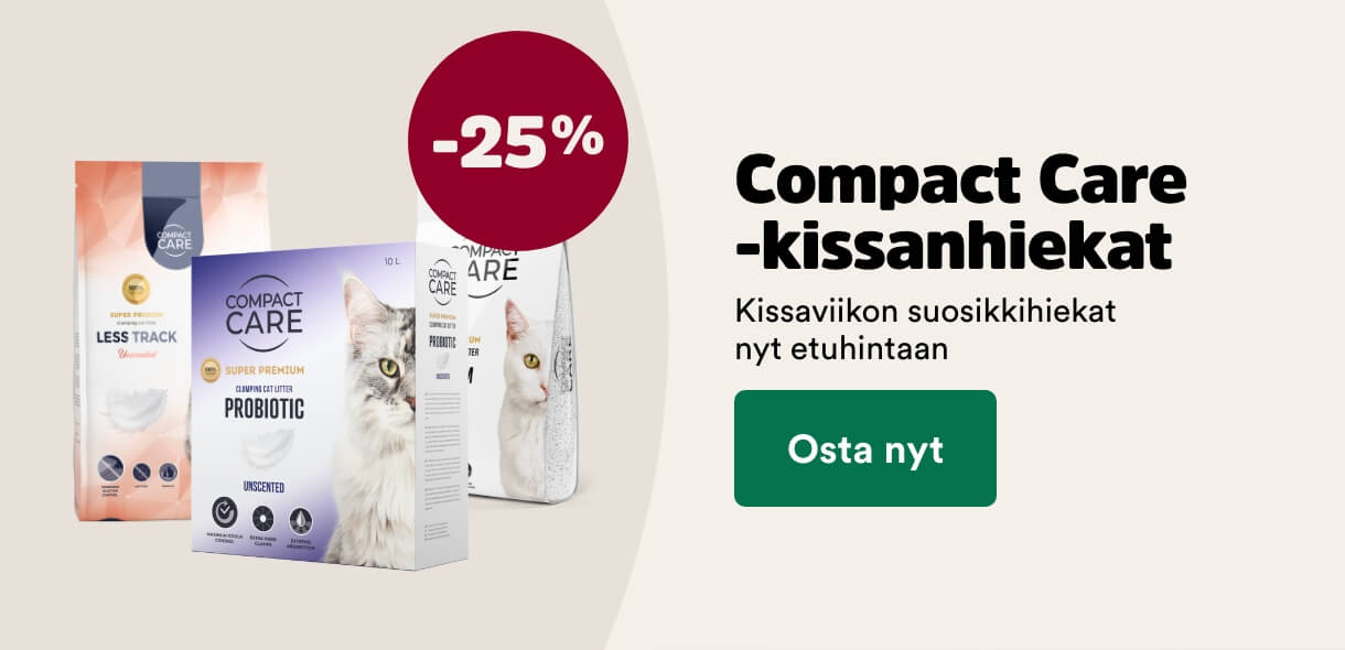 Compact Care -kissanhiekat -25%. Katso tuotteet!