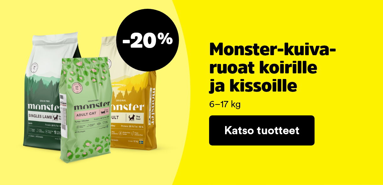 -20% Monster kuivaruoat 6-17 kg koirille ja kissoille. Haukutut kampanja tarjoukset voimassa 11.-22.3.2026. Katso tuotteet!