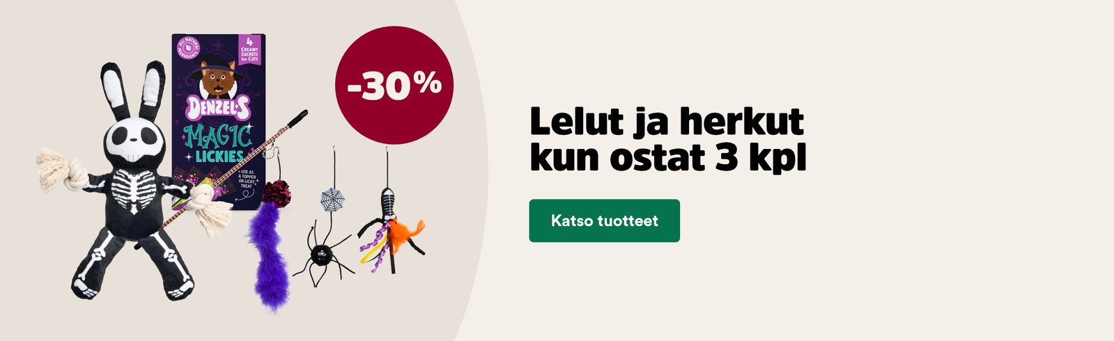 Halloween Lelut ja herkut -30 % kun ostat 3 