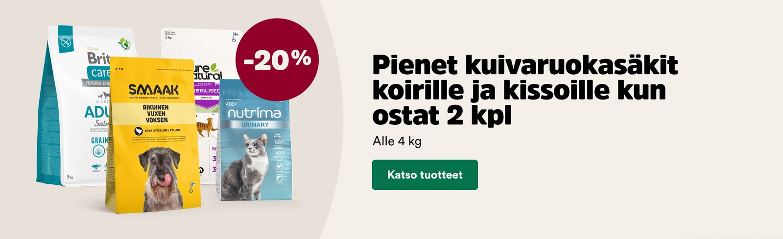 Pienet kuivaruoat -20 % kun ostat 2 kpl