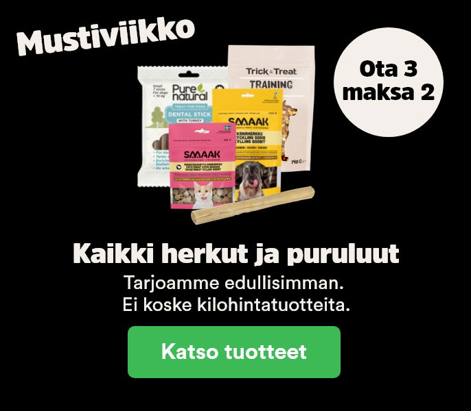 Kaikki herkut ja puruluut ota 3 maksa 2