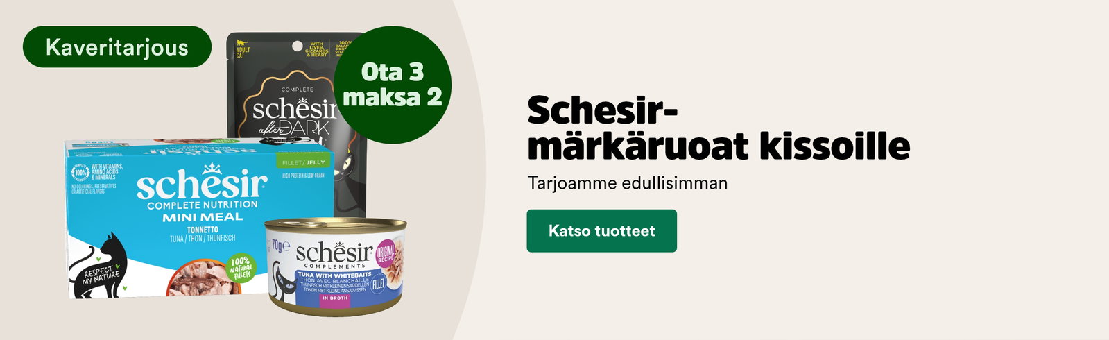 Schesir kuivaruoat kissoille kun ostat 2 kpl