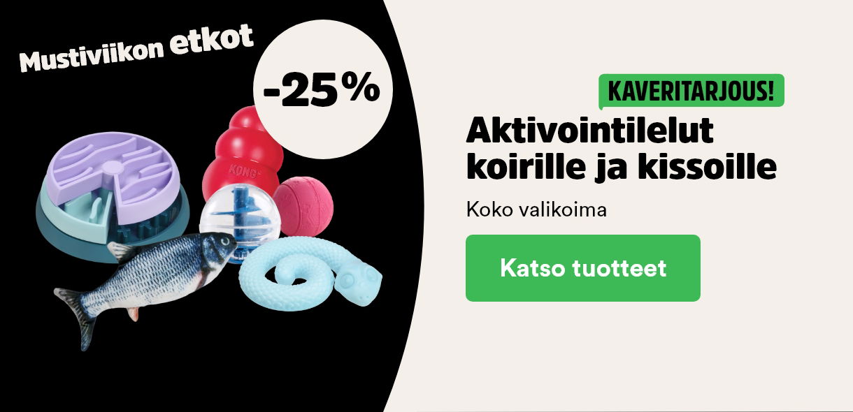 Mustiviikon etkot! -25% aktivointilelut koirille ja kissoille. Katso tuotteet.