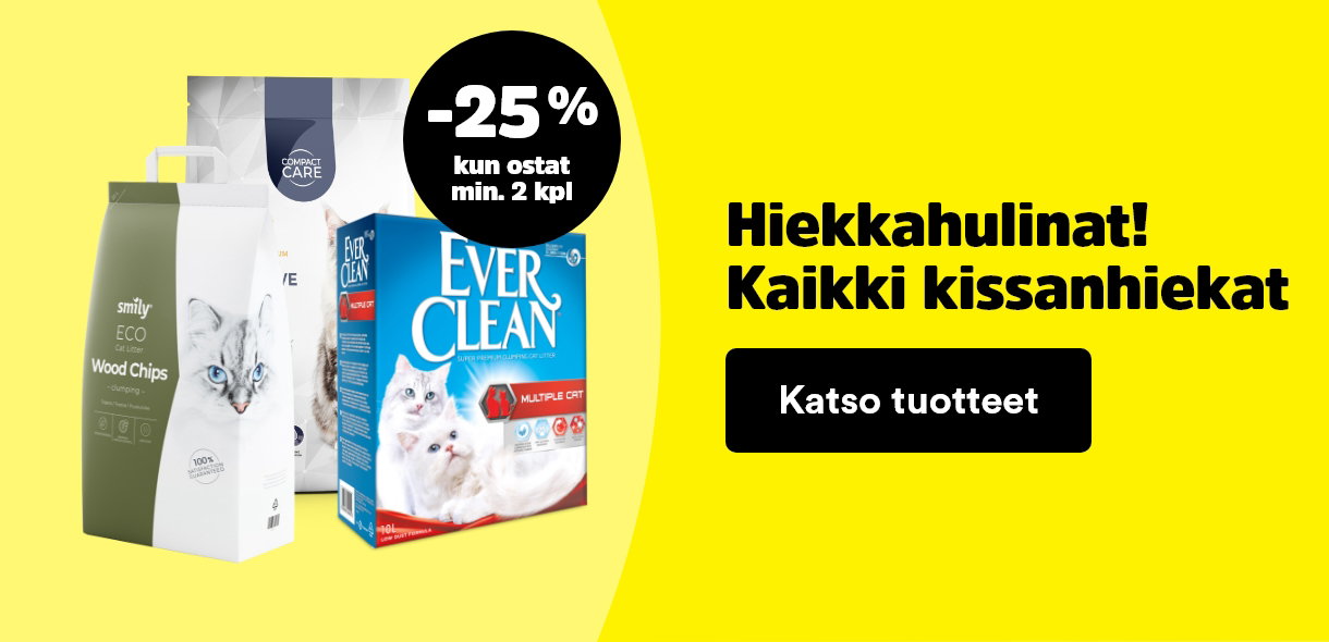 Hiekkahulinat: kaikki kissanhiekat -25%, kun ostat 2. Haukutut kampanja tarjoukset voimassa 11.-22.3.2026. Katso tuotteet!