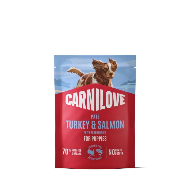 CARNILOVE dog POUCH pate turkey & salmon with blueberries for puppies
