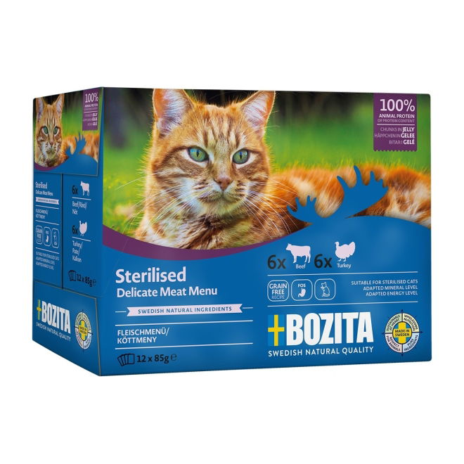 Bozita Indoor & Sterilised lihalajitelma hyytelössä 12x85 g