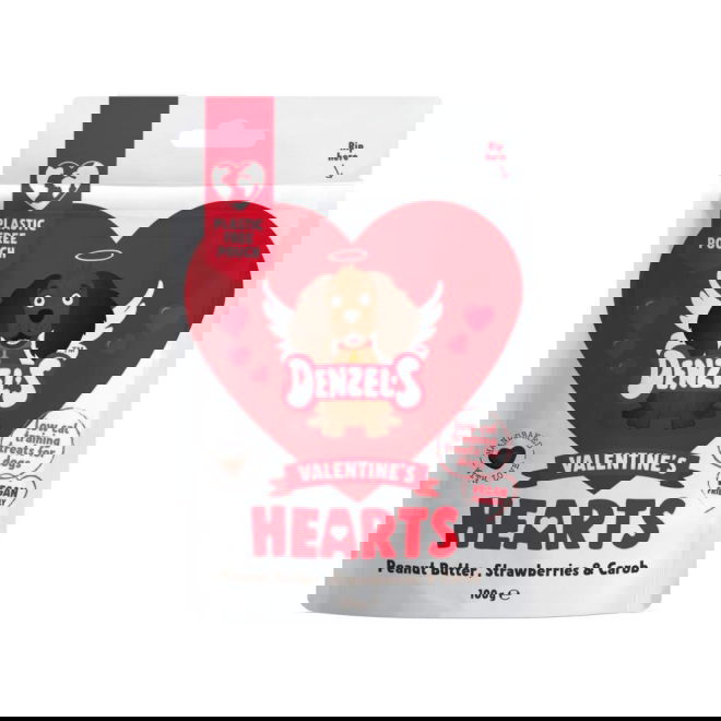 Denzels Valentines Hearts P&auml;hkin&auml;-Mansikkaherkut koiralle 100g
