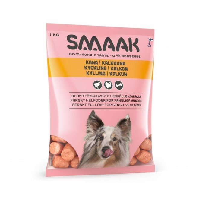 SMAAK raaka täysravinto Herkkä kana & kalkkuna 1 kg | Koiranruoka / Koiran  raakaruoka ja pakasteet