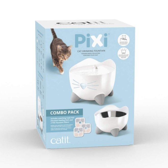 Catit Pixi Combo kit vesiautomaatti & korotettu kuppi valkoinen