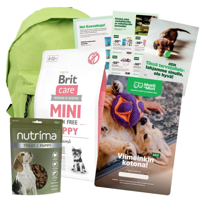 Pentupaketti + Brit Care Mini Grain Free Puppy Lamb 2 kg