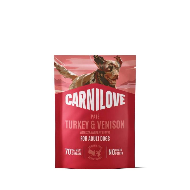 CARNILOVE dog POUCH pate turkey & venison with strawberry leaves