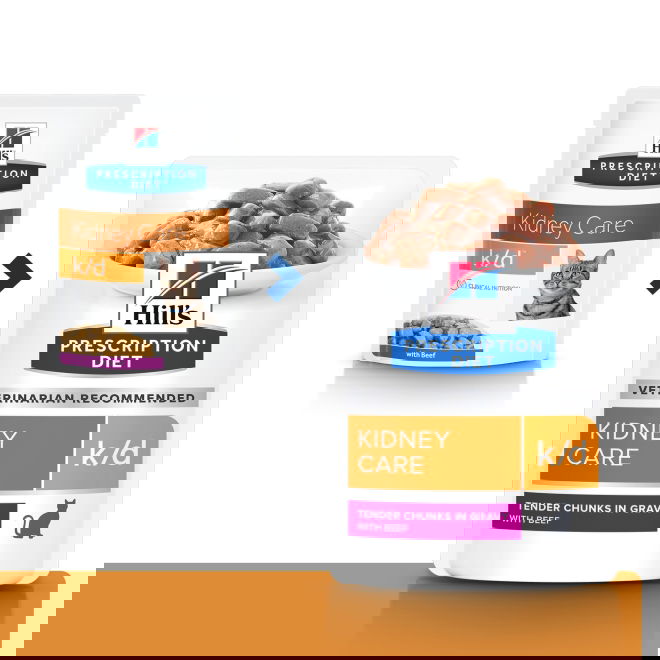 Hills Diet Cat k/d Beef Pouch 12x85g