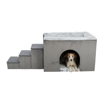 Trixie Harvey Hundehus med Trapp Grå