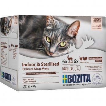 Bozita Indoor & Sterilised Multibox i saus, 12x85 g