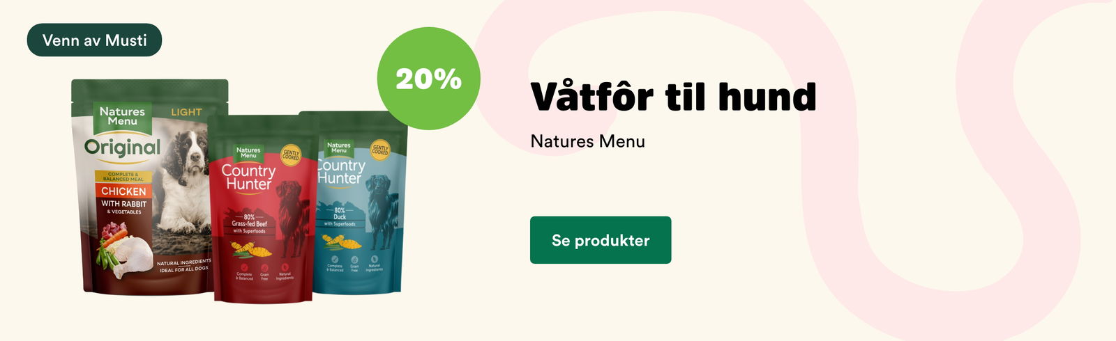 musti.no startside hund 20% på natures menu våtfor til hund