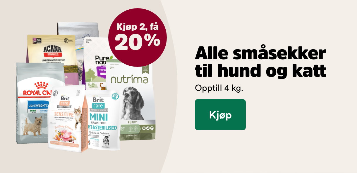 musti.no kampanjeside k9 sm&aring; sekker t&oslash;rrfor kj&oslash;p 2, f&aring; 20%