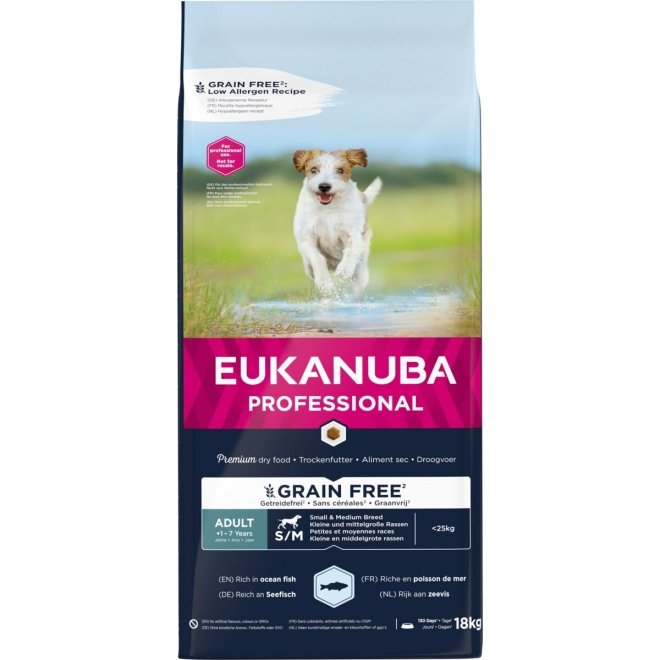 Eukanuba Grain Free Adult Small & Medium Breed Ocean Fish, 18 kg