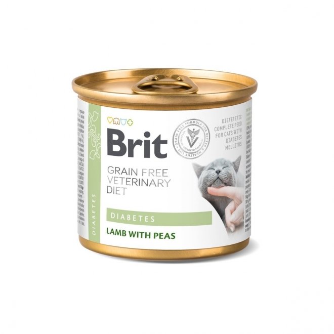 Brit Veterinary Diet Cat Diabetes Grain Free Lamb with Peas, 200 g