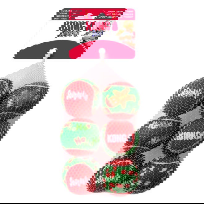 Kong Holiday Squeak Air Baller til hund 6-pk M