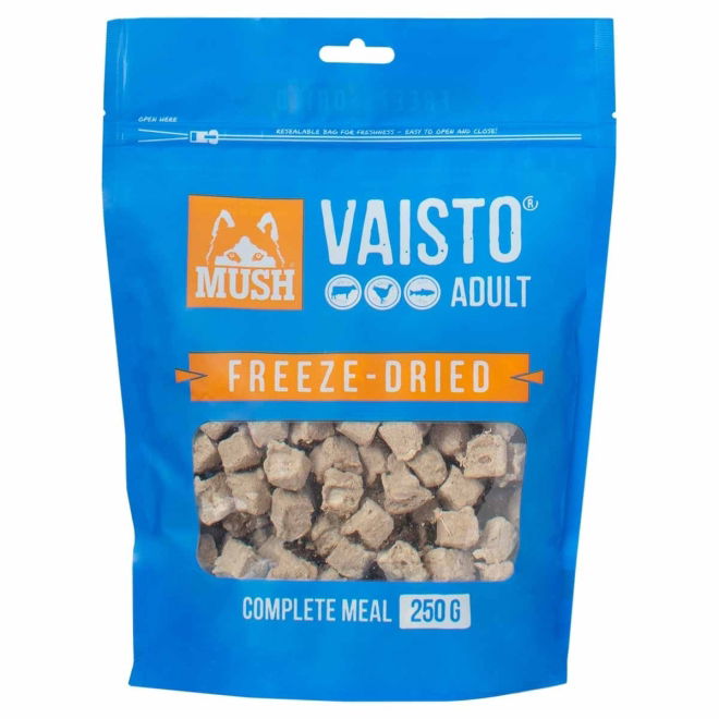 MUSH Vaisto Dog Adult Frysetørket Storfe, Kalkun & Laks (250 g)