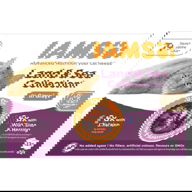 Iams Cat Senior Delights in Gravy Land & Sea Collection Multipack 12 x 85 g