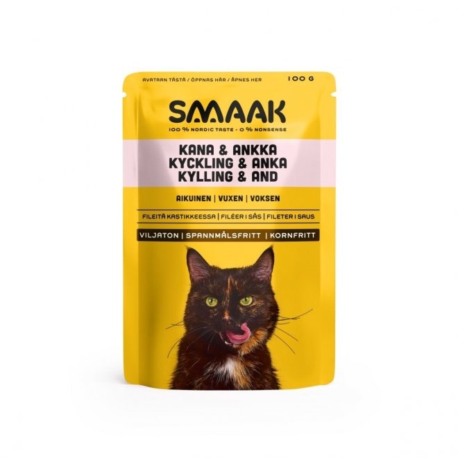 SMAAK Cat Adult kylling og and våtfôr, 100 g