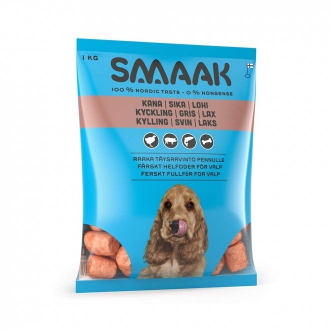 SMAAK Raw Complete Puppy kylling, svin & laks 1kg