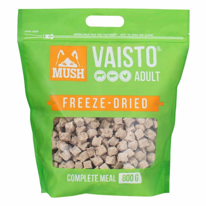 MUSH Vaisto Dog Adult Fryset&oslash;rket Okse, Gris & Kylling (800 g)