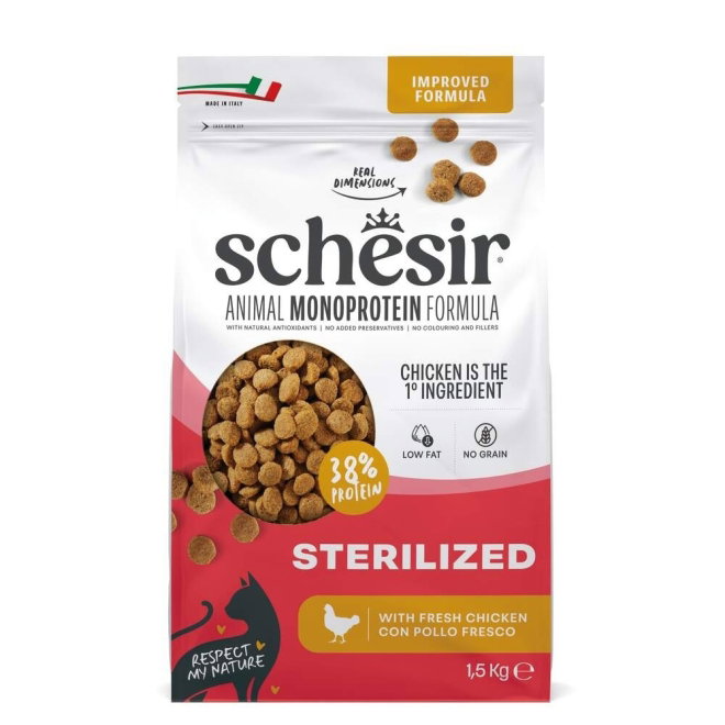 Schesir Cat Adult Animal Monoprotein Formula Sterilized Chicken Dry food (1,5 kg)