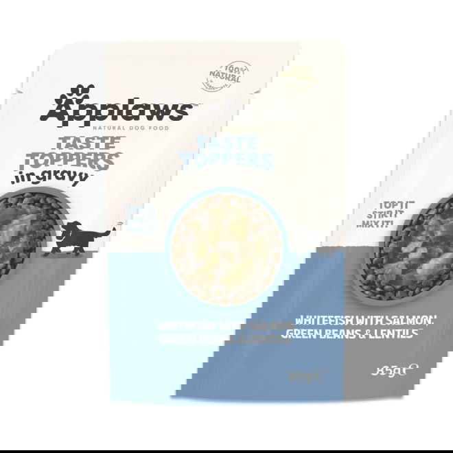 Applaws Taste Toppers whitefish with salmon, green beans & lentils in gravy pouch