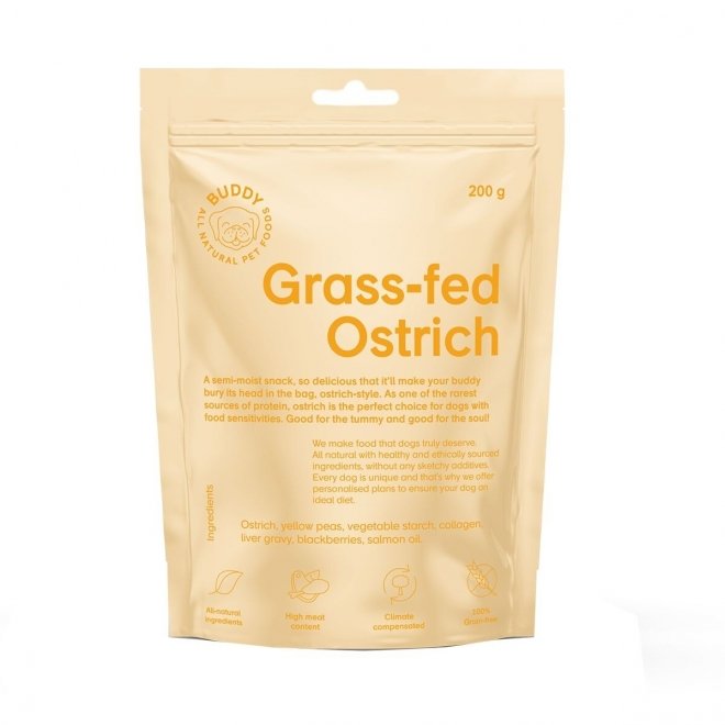 Buddy Petfoods Grass-Fed Ostrich godbiter til hund 200 g